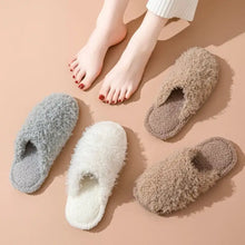 Five pairs of colorful fluffy round toe flats slippers