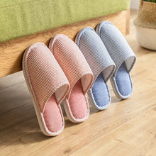Pink and blue striped round toe flats slippers