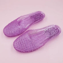 Glittery purple jelly round toe flats slippers