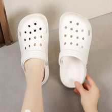 White perforated round toe platform slippers with slip-on clogs