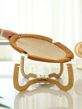Round elevated woven pet bed with sturdy wood bamboo frame