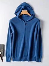 Royal blue plus size zip long sleeve hooded cardigan, machine washable