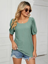 Womens sage green eyelet ruched notched long sleeve top