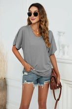 Gray Ruched V Neck Womens T Shirt Rayon Spandex Long or Short Sleeve Mid Gray Woman T Shirts