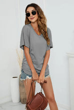 Gray Ruched V Neck Womens T Shirt Rayon Spandex Long or Short Sleeve Woman T Shirts