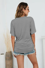 Gray Ruched V Neck Womens T Shirt Rayon Spandex Long or Short Sleeve Woman T Shirts
