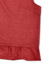 Red heathered sleeveless Ruffle Hem Tank top with ruffled hem