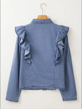 Ruffled Collared Neck Long Sleeve Denim Top Woman Denim Tops