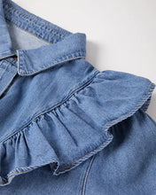 Ruffled Collared Neck Long Sleeve Denim Top Woman Denim Tops