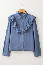 Ruffled Collared Neck Long Sleeve Denim Top Woman Denim Tops