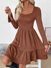 Ruffled Hem Long Sleeve Knit Dress in rust with ribbed texture and tiered skirt