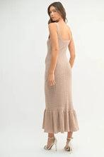 Ruffled Hem Sleeveless Crochet Knit Midi Dress in Tan Woman Sweater Dresses