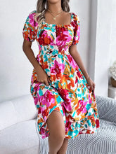 Ruffled Hem Smocked Floral Short Sleeve Midi Dress Woman Casual Dress