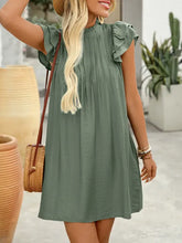 Ruffled Mock Neck Cap Sleeve Mini Dress Casual Dresses