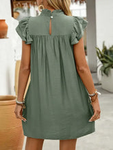 Ruffled Mock Neck Cap Sleeve Mini Dress Casual Dresses