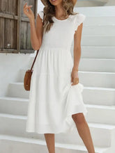 Ruffled Round Neck Cap Sleeve Dress Casual Dresses