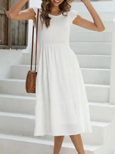 Ruffled Round Neck Cap Sleeve Dress Casual Dresses