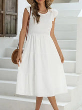 Ruffled Round Neck Cap Sleeve Dress White Casual Dresses