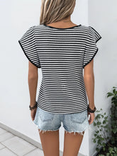 Ruffled Round Neck Striped Knit Top with Flutter Sleeves for Women