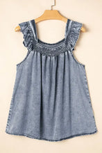 Ruffled Shirred Denim Top Woman Denim Tops