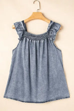 Ruffled Shirred Denim Top Woman Denim Tops