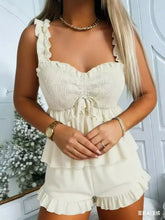 Ruffled smocked cami and shorts set in cream with gathered waist
