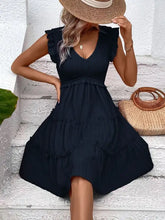 Ruffled V-Neck Cap Sleeve Dress Casual Dresses