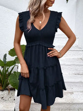 Ruffled V-Neck Cap Sleeve Dress Casual Dresses
