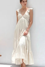 Ruffled V-Neck Tiered Dress Beige Casual Dresses