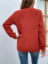 Rust Knit V-Neck Sweater with Cutout and Moderate Stretch