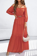 Off the Shoulder Tiered Orange Maxi Dress