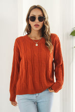 Rust Orange Cable Knit Sweater with Long Sleeve Length for Women