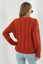 Rust Orange Cable Knit Sweater with Long Sleeve Length for Women