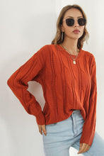 Rust Orange Cable Knit Sweater with Long Sleeve Length for Women Rust