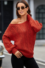 Rust Orange Off-the-Shoulder Knit Sweater Long Sleeve Length Pullover