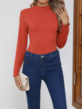 Rust Orange Ribbed Long Sleeve Top with Blue Jeans for Women
