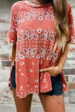 Rust red short sleeve paisley tunic top for women