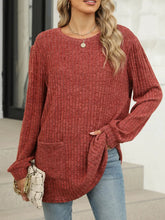 Rust Ribbed Knit Tunic with Pocket