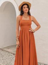 Smocked square neck rust-orange maxi dress with crisscross back