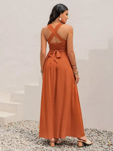 Rust Smocked Square Neck Maxi Dress with Crisscross Back