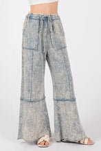 SAGE + FIG Mineral Washed Terry Wide Leg Pants Slate Blue Woman Pants