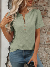 Sage Green Eyelet Blouse with Decorative Buttons