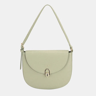 Sage Green Leather Shoulder Bag with Metal Buckle Greyish Green One Size