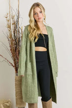 Sage green rib knit cardigan with pockets in classic style