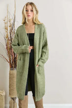 Sage green rib knit cardigan with super soft rib texture, pockets, and classic style
