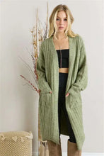 Sage green rib knit cardigan with pockets in classic style