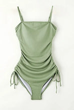 Sage Green Ribbed One Piece Swimsuit with Twisted Chest Detail Swimwear