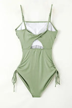 Sage Green Ribbed One Piece Swimsuit with Twisted Chest Detail Swimwear