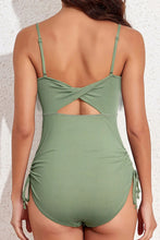 Sage Green Ribbed One Piece Swimsuit with Twisted Chest Detail