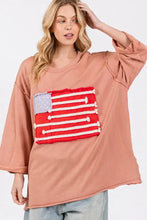 Salmon drop shoulder top with American flag patch